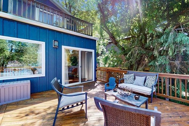 914 Ski Hill Rd, Fox River Grove, IL 60021 - wooden deck featuring radiator and an outdoor living space