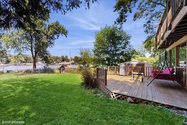 914 Ski Hill Rd, Fox River Grove, IL 60021 - fenced backyard with a deck with water view