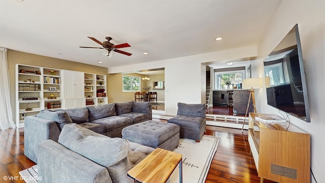 914 Ski Hill Rd, Fox River Grove, IL 60021 - living room featuring plenty of natural light, ceiling fan, dark wood finished floors, and recessed lighting