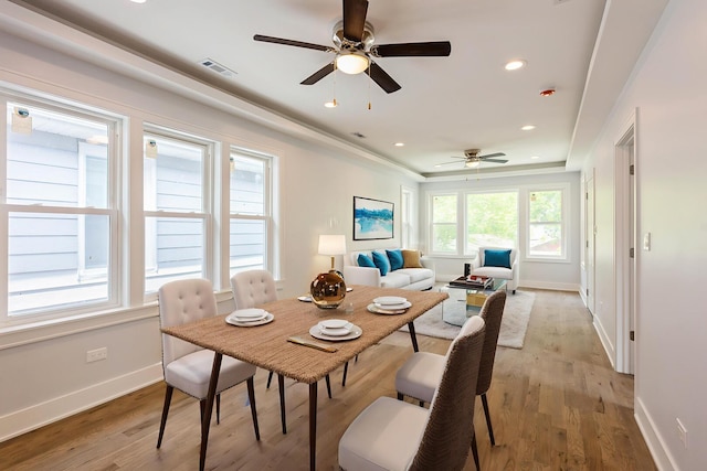 223 W 118th St, Chicago, IL 60628 - dining room with ceiling fan, light wood-style floors, baseboards, and recessed lighting