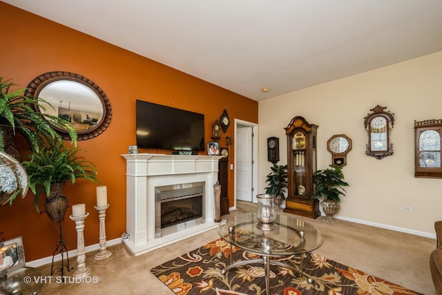 12140 Hideaway Dr, Huntley, IL 60142 - carpeted living room featuring baseboards and a fireplace