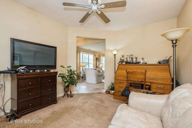 12140 Hideaway Dr, Huntley, IL 60142 - living area with a ceiling fan and carpet flooring