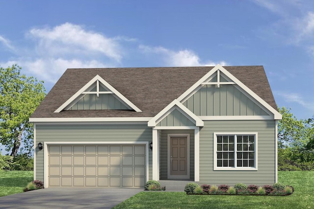 347 N Aspen Dr, Cortland, IL 60112 - view of front of home featuring roof with shingles, board and batten siding, driveway, and a front yard