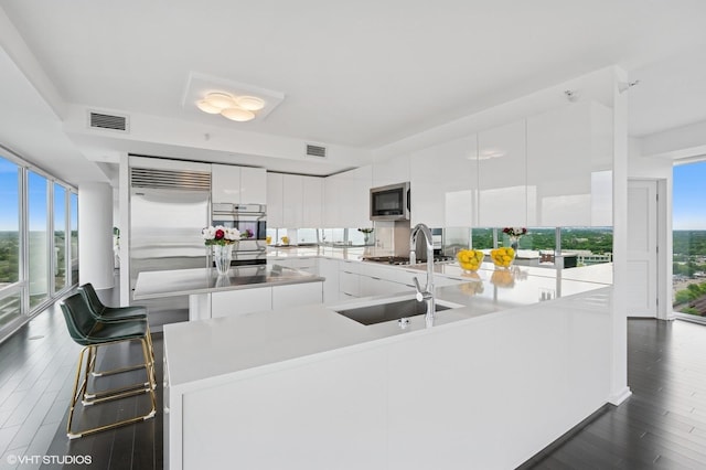 1720 Maple Ave Unit 2710, Evanston, IL 60201 - kitchen featuring white cabinets, built in appliances, modern cabinets, and dark wood-style flooring