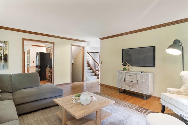 1422 Kirkwall Ct, Inverness, IL 60010 - living area with stairs, light wood-style floors, crown molding, and baseboards