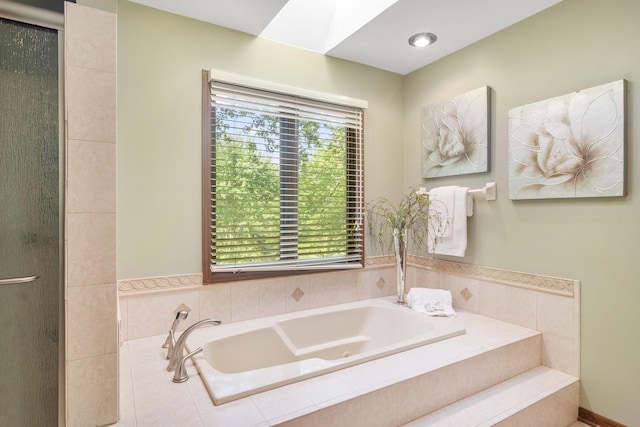 1422 Kirkwall Ct, Inverness, IL 60010 - full bath with a garden tub, a stall shower, and a skylight