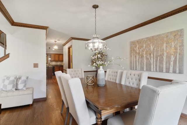 1422 Kirkwall Ct, Inverness, IL 60010 - dining area with dark wood-style flooring, ornamental molding, a chandelier, and baseboards
