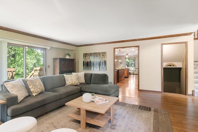 1422 Kirkwall Ct, Inverness, IL 60010 - living room featuring light wood-style floors, crown molding, and baseboards