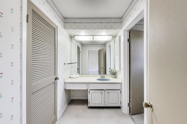 1904 Birch Rd, Northbrook, IL 60062 - bathroom with wallpapered walls and vanity