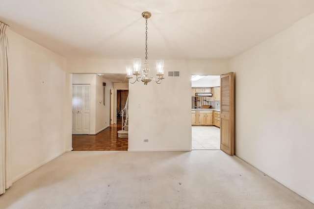 1904 Birch Rd, Northbrook, IL 60062 - unfurnished dining area with a chandelier and light carpet