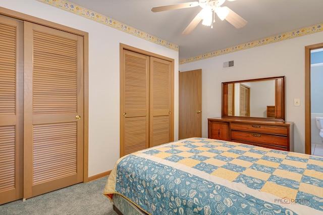1103 S Belmont Ave, Arlington Heights, IL 60005 - bedroom with two closets, carpet floors, and ceiling fan