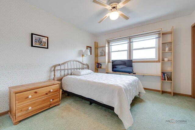 1103 S Belmont Ave, Arlington Heights, IL 60005 - bedroom featuring light carpet, wallpapered walls, and a ceiling fan