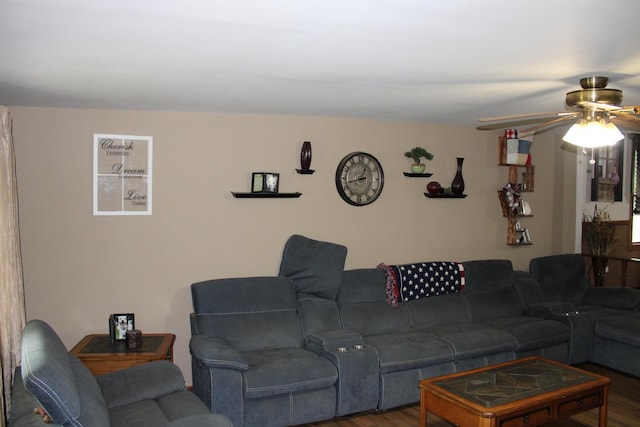 907 N Eddy St, Sandwich, IL 60548 - living room featuring a ceiling fan and wood finished floors
