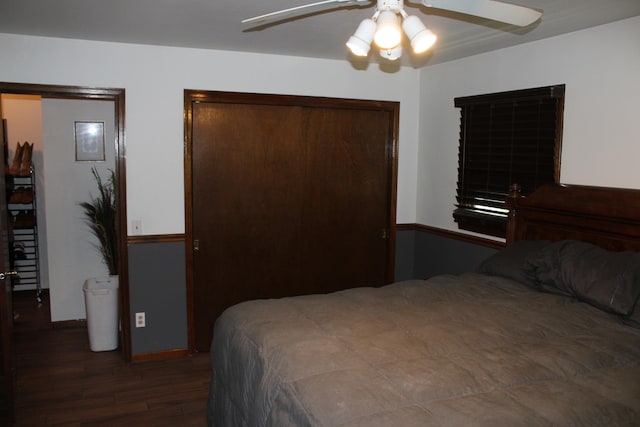 907 N Eddy St, Sandwich, IL 60548 - bedroom featuring wood finished floors, ceiling fan, and a closet