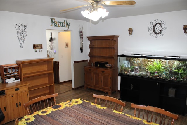 907 N Eddy St, Sandwich, IL 60548 - dining space with ceiling fan and wood finished floors