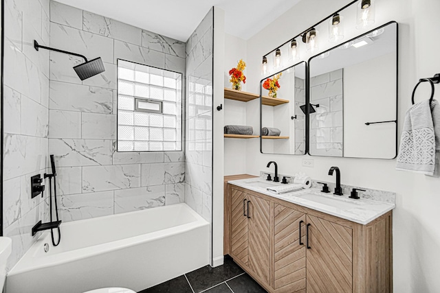 11357 S Indiana Ave, Chicago, IL 60628 - full bathroom featuring double vanity, tub / shower combination, and tile patterned floors