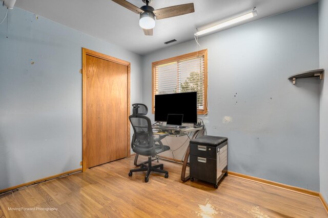 1N559 Newton Ave, Glen Ellyn, IL 60137 - office area featuring ceiling fan, wood finished floors, and baseboards