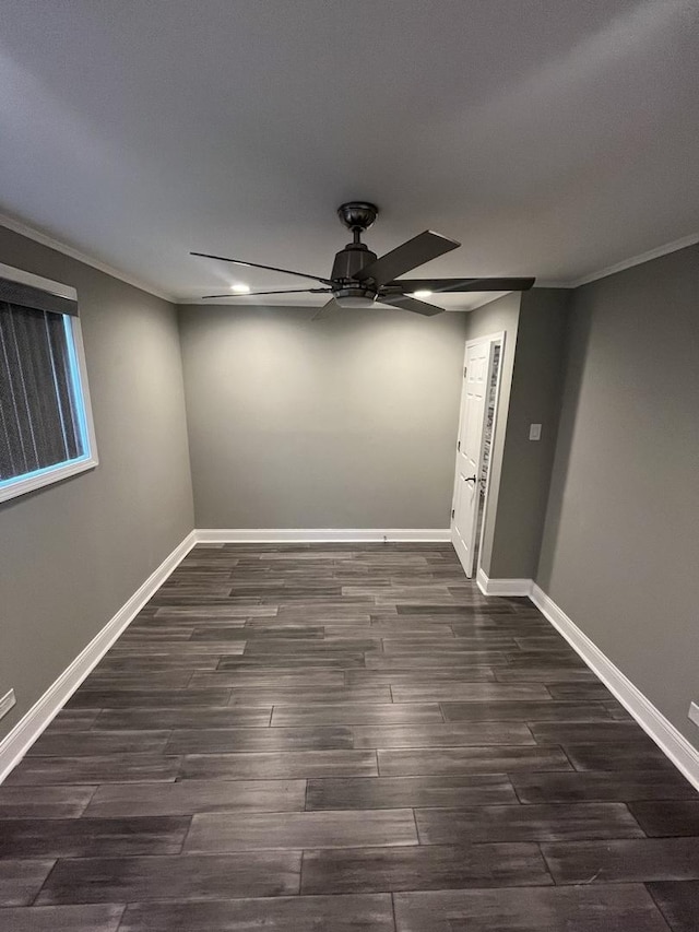 207 Mantua St, Park Forest, IL 60466 - empty room with a ceiling fan, baseboards, dark wood finished floors, recessed lighting, and ornamental molding