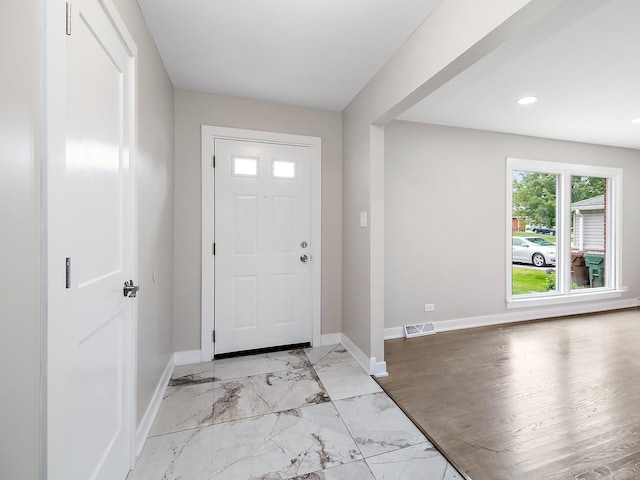 17708 Pebblewood Ln, Hazel Crest, IL 60429 - entryway with baseboards, light marble finish floors, and recessed lighting