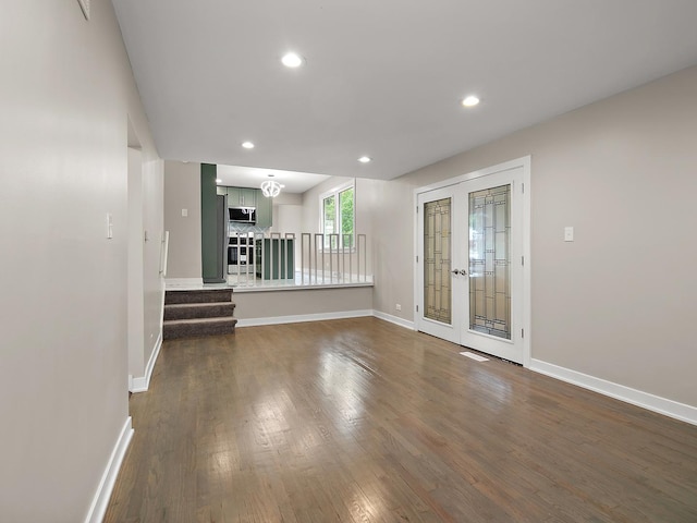 17708 Pebblewood Ln, Hazel Crest, IL 60429 - spare room featuring dark wood finished floors, baseboards, stairway, and recessed lighting