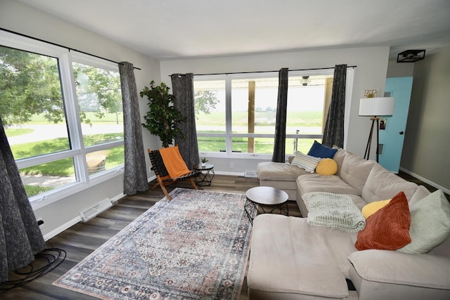 401 W Boundary St, Stanford, IL 61774 - living room featuring plenty of natural light, baseboards, and dark wood finished floors