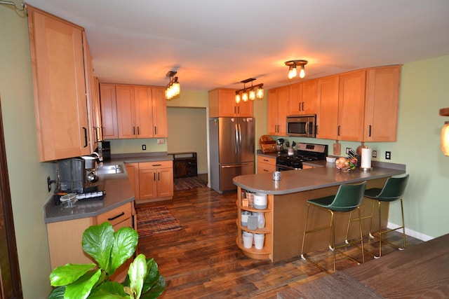 4323 Il Route 176th Ave, Crystal Lake, IL 60014 - kitchen with appliances with stainless steel finishes, a peninsula, dark wood-type flooring, and light brown cabinets