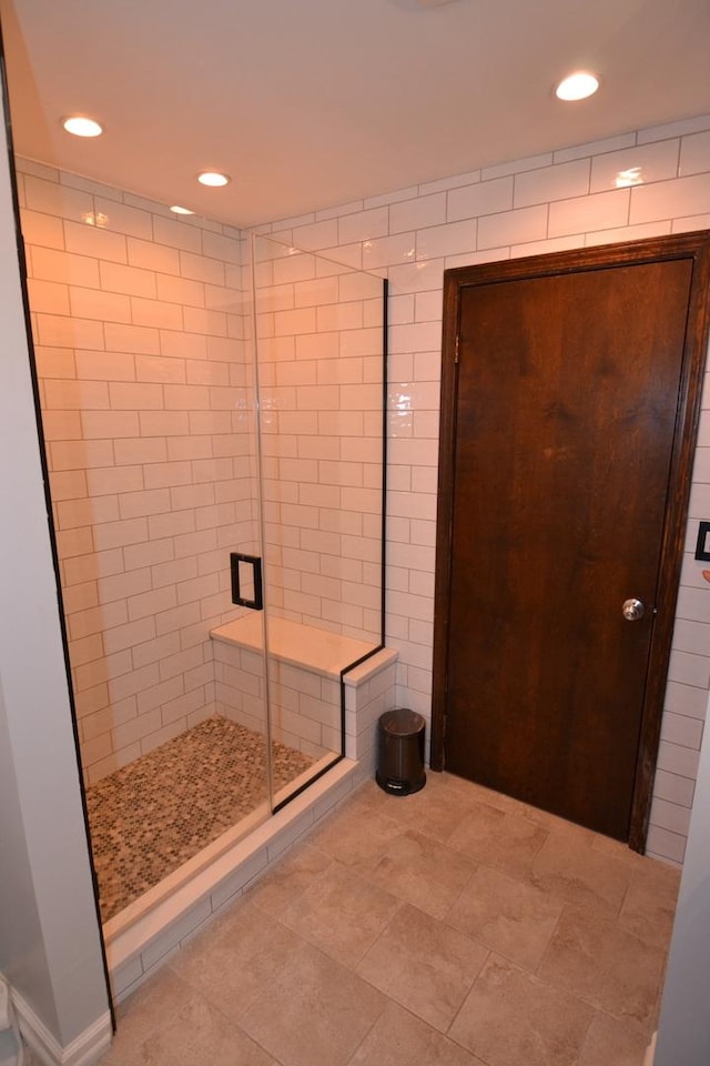 4323 Il Route 176th Ave, Crystal Lake, IL 60014 - bathroom with recessed lighting, a stall shower, and tile patterned flooring