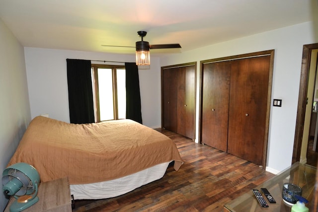 4323 Il Route 176th Ave, Crystal Lake, IL 60014 - bedroom with two closets, dark wood-type flooring, ceiling fan, and baseboards