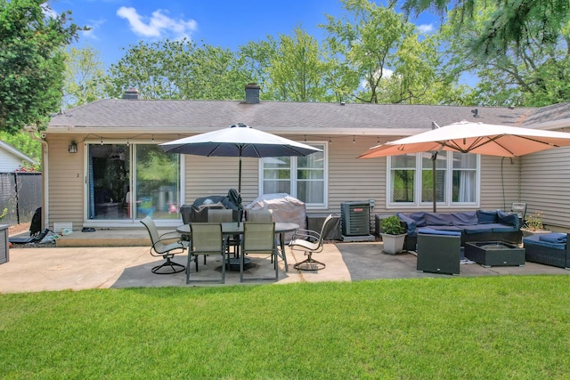508 Falmore Ln, Bolingbrook, IL 60440 - back of property featuring outdoor lounge area, a yard, a patio area, and a chimney