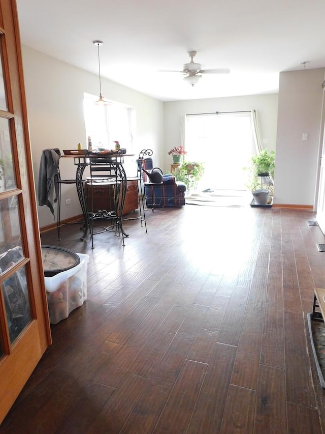 1064 N 129th Infantry Dr, Joliet, IL 60435 - dining area with plenty of natural light, dark wood-type flooring, a ceiling fan, and baseboards