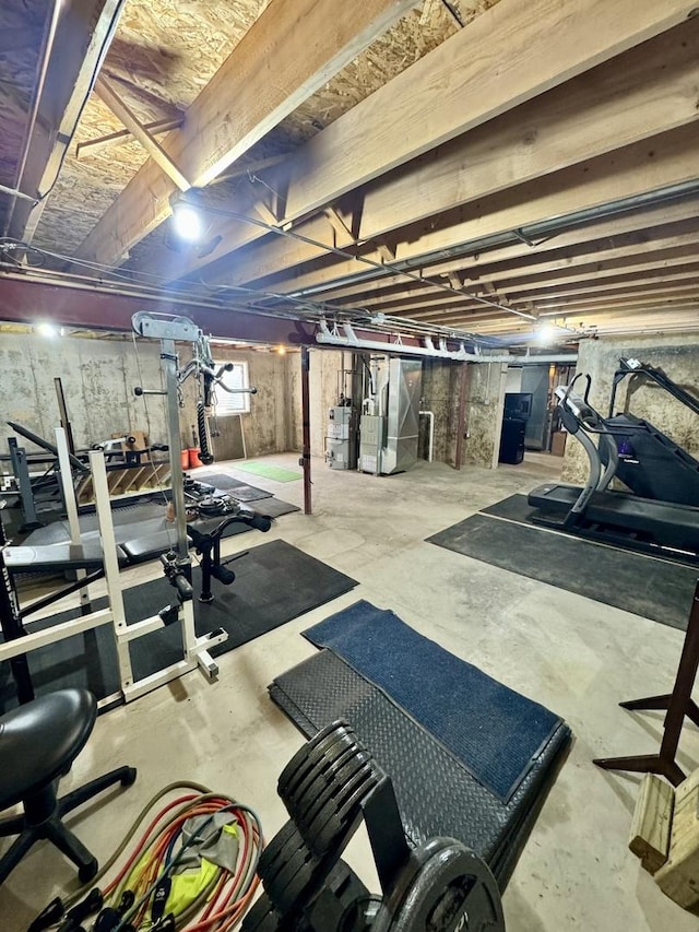 1064 N 129th Infantry Dr, Joliet, IL 60435 - exercise room featuring heating unit and water heater