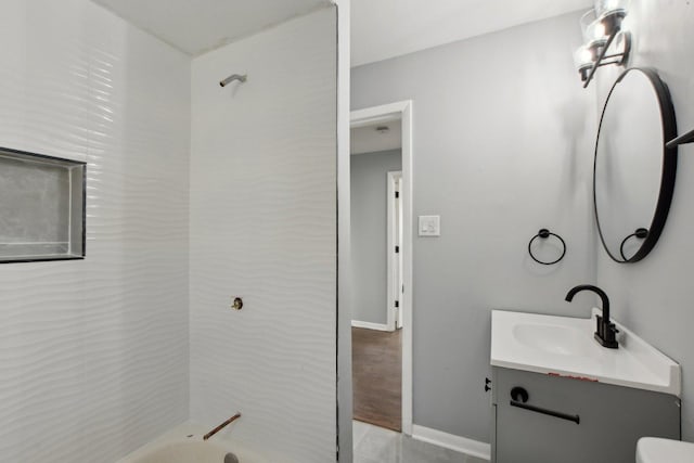 1848 172nd St, East Hazel Crest, IL 60429 - full bathroom with vanity, shower / bathtub combination, baseboards, toilet, and tile patterned floors
