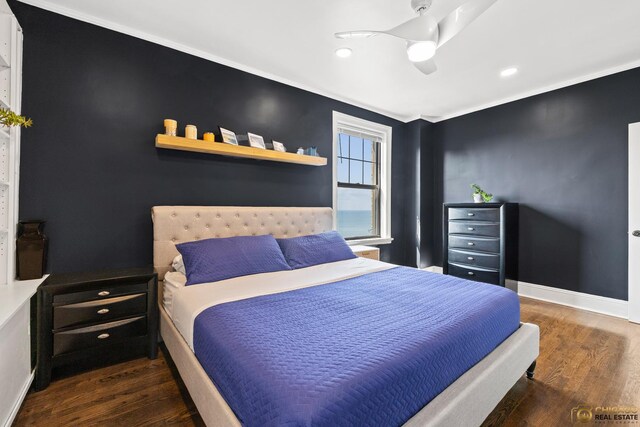 7321 S S Shore Dr Unit 10A, Chicago, IL 60649 - bedroom with wood finished floors, ceiling fan, recessed lighting, and ornamental molding