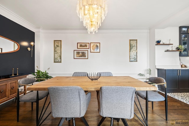 7321 S S Shore Dr Unit 10A, Chicago, IL 60649 - dining area featuring crown molding, dark wood-type flooring, and a chandelier