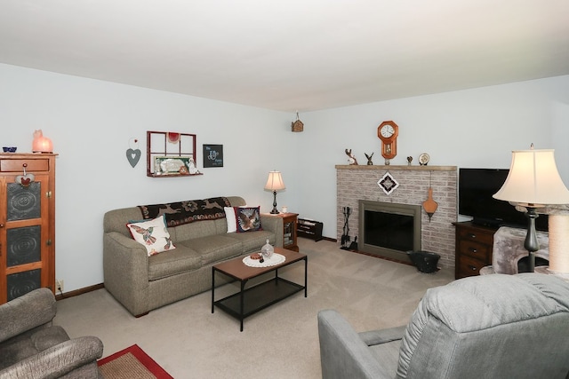274 Crystal Ave, South Elgin, IL 60177 - carpeted living room with a brick fireplace and baseboards