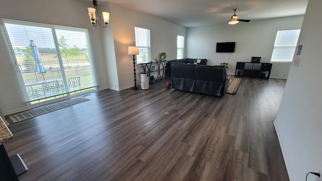 404 Radcliff Ln, South Elgin, IL 60177 - living area featuring ceiling fan, dark wood-style flooring, and a chandelier