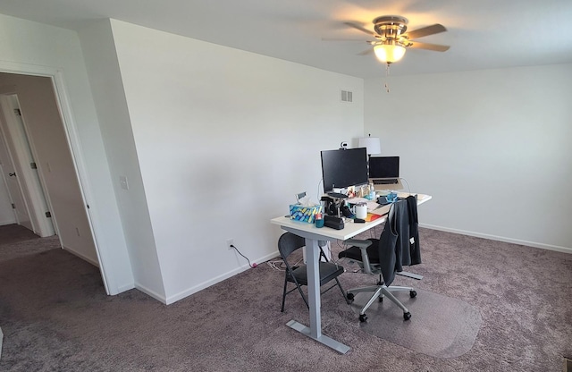 404 Radcliff Ln, South Elgin, IL 60177 - carpeted home office featuring a ceiling fan and baseboards