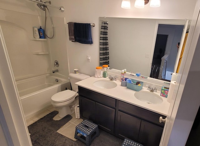 404 Radcliff Ln, South Elgin, IL 60177 - bathroom featuring tile patterned flooring, double vanity, and washtub / shower combination