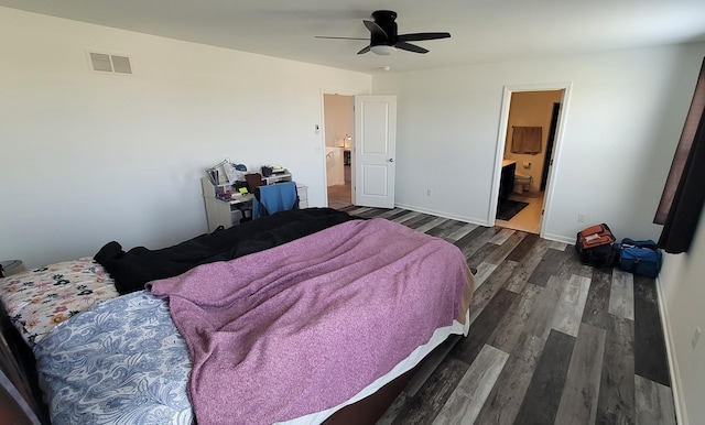 404 Radcliff Ln, South Elgin, IL 60177 - bedroom with dark wood finished floors, ceiling fan, and ensuite bathroom