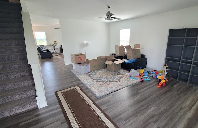 404 Radcliff Ln, South Elgin, IL 60177 - rec room with ceiling fan, wood finished floors, and plenty of natural light