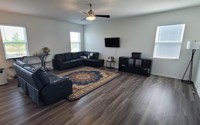 404 Radcliff Ln, South Elgin, IL 60177 - living room with dark wood-type flooring and ceiling fan