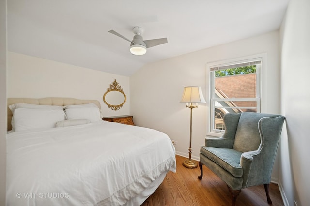 503 Oakdale Ave, Glencoe, IL 60022 - bedroom with wood finished floors, lofted ceiling, and ceiling fan