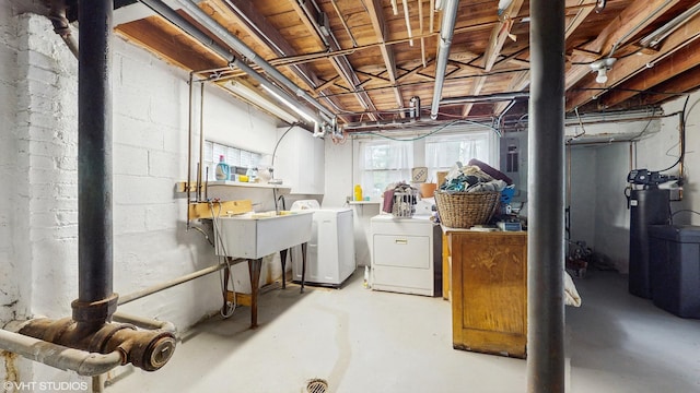 816 Rosedale Ter, Crete, IL 60417 - below grade area featuring washer and clothes dryer and a water softener