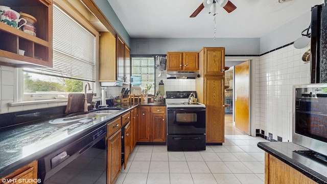 816 Rosedale Ter, Crete, IL 60417 - kitchen with electric stove, dishwasher, a sink, under cabinet range hood, and brown cabinets