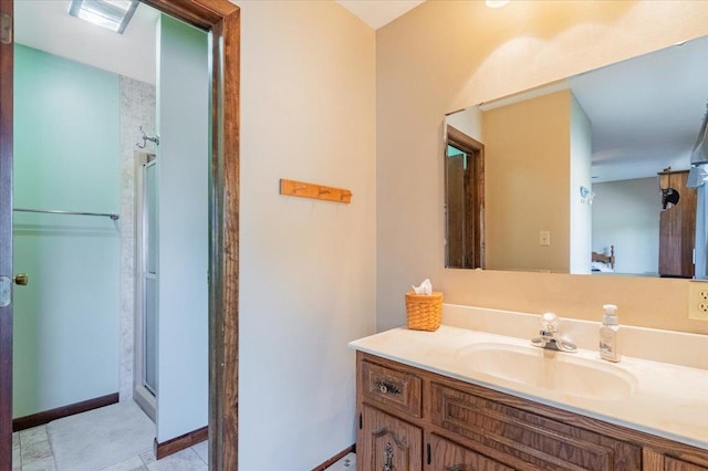 419 Circle Dr, Odell, IL 60460 - bathroom featuring vanity, a stall shower, and tile patterned flooring