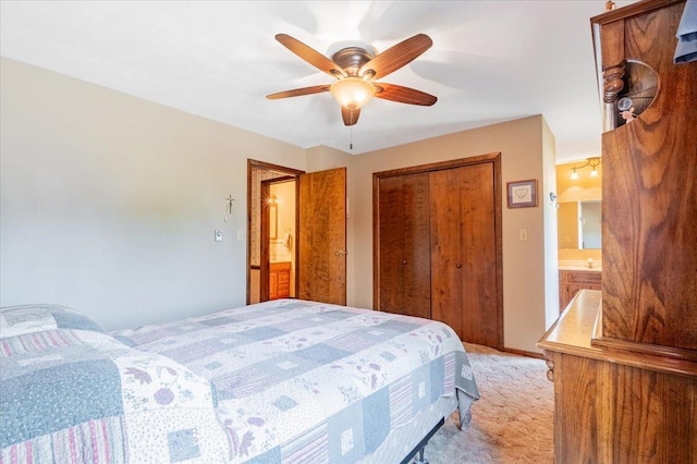 419 Circle Dr, Odell, IL 60460 - bedroom featuring light carpet, a ceiling fan, and a closet