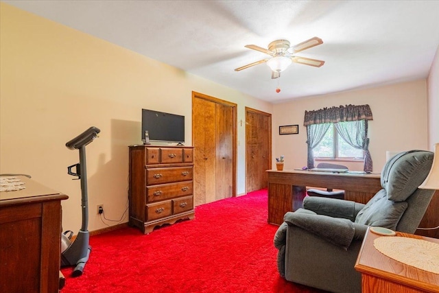 419 Circle Dr, Odell, IL 60460 - home office with a ceiling fan and dark carpet