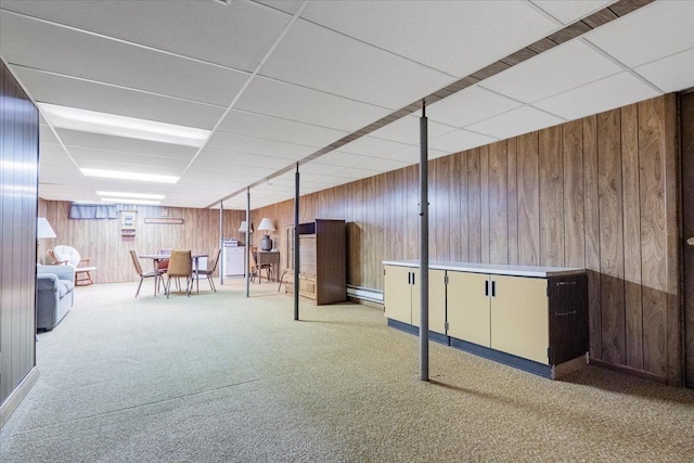 419 Circle Dr, Odell, IL 60460 - finished basement featuring wooden walls, a paneled ceiling, and carpet flooring