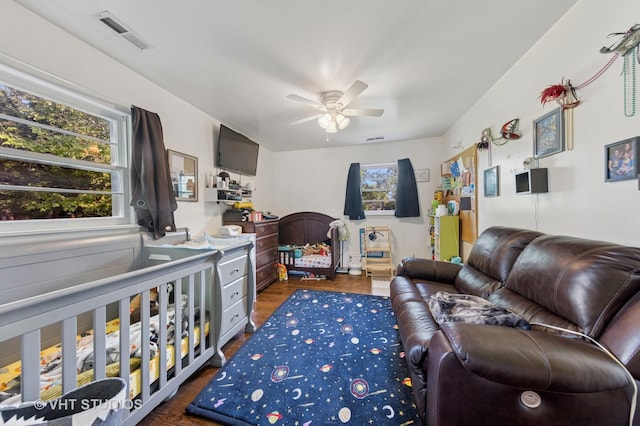 901 E Krage Dr, Addison, IL 60101 - living area featuring ceiling fan and wood finished floors
