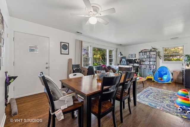 901 E Krage Dr, Addison, IL 60101 - dining space featuring plenty of natural light, ceiling fan, and wood finished floors